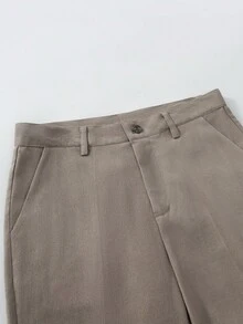 Manfinity Mode Men's Business Commute Solid Color Double-Breasted Jacket And Pants Suit - Khaki - View 7