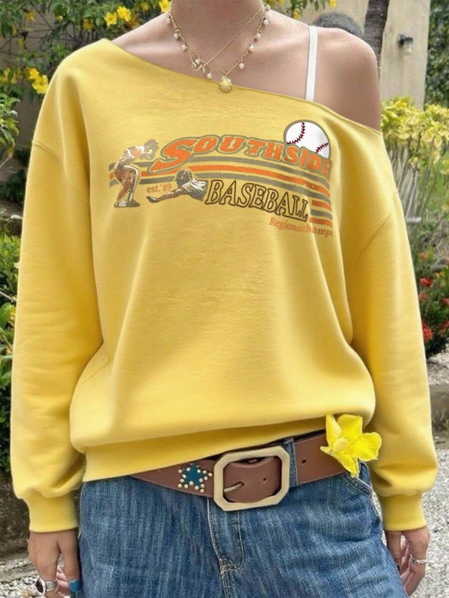 Jouncy Women's Casual Loose Fit Asymmetric Neck Long Sleeve Sweatshirt Fall Cloth For Women