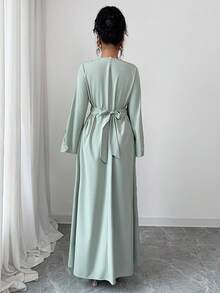Rafferiza Women's Loose V-Neck Ruffle Hem Long Sleeve Robe, Turkish Robe, Arabian Robe Fall Cloth For Women - Green - View 2