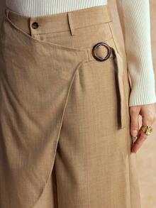 House of One High-Waist Wrap Front Wide Leg Woven Pant Women Casual Spring Autumn