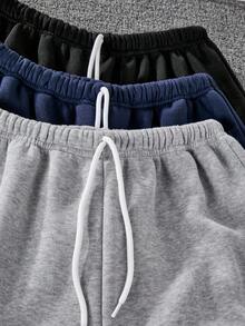 3pcs/Set Teen Boys' Solid Color Hoodie And Sweatpants Set, Fashion Casual Streetwear Outdoor Pocket Drawstring Waist Autumn Blue - Multicolor - View 5