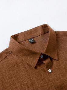 Manfinity Homme 男士休闲简约百搭日常短袖衬衫，夏季棕色衬衫男士带口袋衬衫男士棕色衬衫铁锈色男士衬衫男士短袖衬衫 - 咖啡棕 - 查看 5