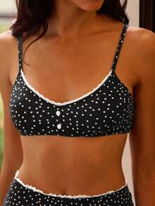 lacRébo 黑色波点蕾丝花边文胸和配套短裤内衣套装秋季女装秋冬 - 黑色 - 查看 7