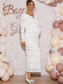 Loomaby 孕妇两件套套装、性别暴露连衣裙、孕妇装、婴儿洗礼连衣裙 - 白色 - 查看 4