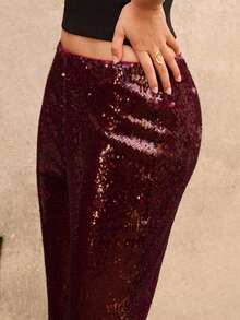 lacRébo Calça Flare com Lantejoulas Borgonha, Festa, Primavera, Mulheres, Outono, Primavera, Mulheres, Primavera, Verão, Festa - Vinho - Visão 7