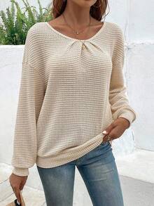 EMERY ROSE Women's Casual Loose Contrast Lace Drop Shoulder Long Sleeve Sweatshirt, Autumn - Apricot - View 5