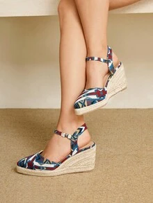 Styleloop 女士坡跟厚底编织一脚蹬鞋，波西米亚风格，厚底，适合万圣节、圣诞节、派对 - 藍色 - 查看 2