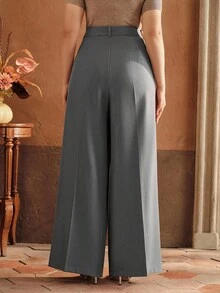 Anewsta Pantalones rectos de oficina de moda elegante para mujer de talla grande, color negro - Gris Claro - Ver 2