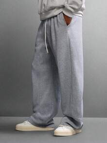 SUMWON Weite Passform Zugband Jogginghose, schweres Gewicht mit Paneelen, weite Beine, gemütlicher Winterloungewear, lässiger Alltagskomfort, unifarben - Grau - Übersicht 4
