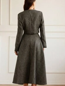 Aveloria Rosie Solid Color Commuter Chic Boxy Collar Cropped Top & Flared Midi Skirt 2 Pieces Set - Multicolor - View 6