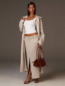 Athîral 女式纯色长袖单排扣休闲长款风衣，秋季 - 灰色 - 查看 1