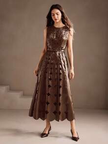 Anewsta Váy ôm eo thiết kế khoét rỗng không tay mới, thanh lịch, sang trọng, hợp thời trang, phù hợp cho mùa thu, đông, năm mới, tiệc tùng, đám cưới, dạ hội - màu nâu - Xem 4