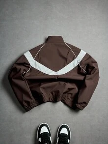 PAVTROS Men's Stand Collar Contrast Color Zip-Up Jacket , Men Windbreaker Jacket , Men Cropped Jacket , Cropped Windbreaker, Fall