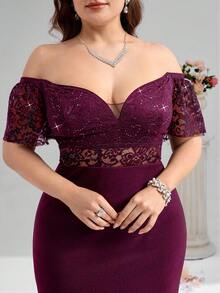 Coutiva Plus Size Formal Evening Gown (Heavily Embellished) - Red Violet - View 8
