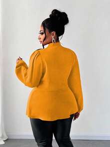 Maweii Plus Size Women's Casual Solid Color Lantern Sleeve Blouse For Autumn Women Shirt - Yellow - View 2