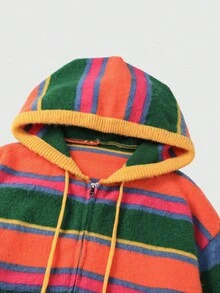 ROMWE MEN Prep Áo khoác cardigan nam có mũ trùm đầu sọc, khóa kéo, mùa thu - Màu vàng - Xem 3