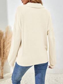 EMERY ROSE Women's Casual Waffle Knit Button Accent Dropped Shoulder Loose Fit Long Sleeve T-Shirt