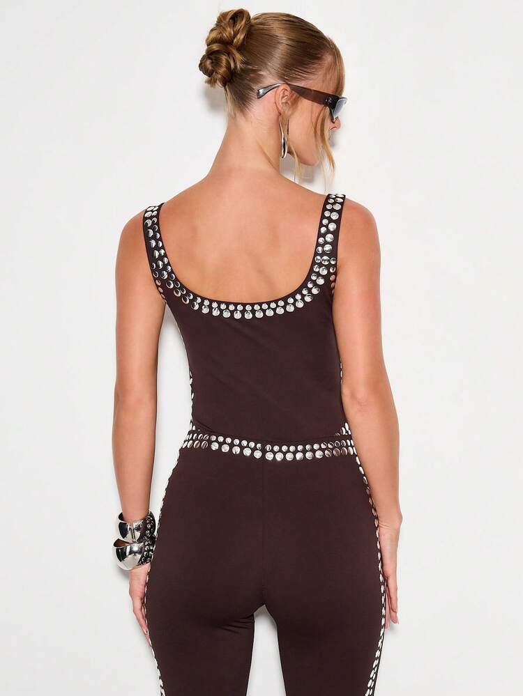 KIZN Studded Bodysuit With Contrast Metallic Details