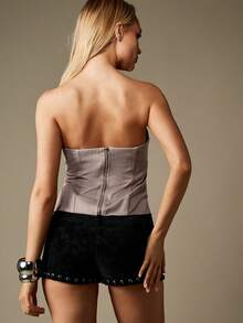MISSGUIDED Strapless Corset Top With Lace Up Detail And Panel Seaming For Fall Fashion - Khaki - View 2