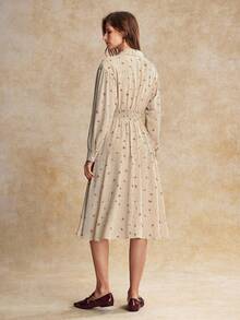 House of One Floral Print Loose Fit Woven Button Up Midi Dress Women Autumn Elegant Casual Wear