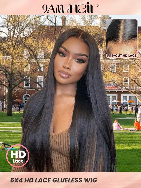 TrueHD Peluca de cabello humano liso con cierre de encaje de 6 x 4 pulgadas, de 18 a 30 pulgadas de largo, con una densidad del 180%, con línea del cabello previamente desbrozada, de color natural, para principiantes, sin pegamento, accesorios de maquillaje de Halloween para mujeres, vibrador para mujeres, regalo gratis de Miércoles Addams