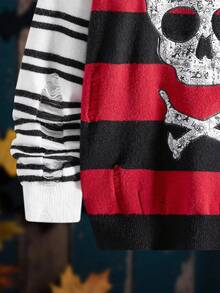Manfinity LEGND Men's Casual Striped Skull Pattern Crew Neck Long Sleeve Sweater, Autumn - Multicolor - View 5