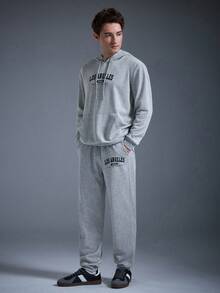 DRIFTMERE 男士薄款连帽衫和运动裤套装，常规版型，个性化印花图案，时尚休闲套装，带口袋和抽绳腰带，适合送给丈夫或男友，适合街头、通勤和户外活动。 - 淺灰色 - 查看 5
