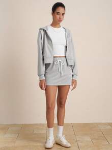 Airaco 灰色休闲连帽外套和迷你裙套装 - 淺灰色 - 查看 4