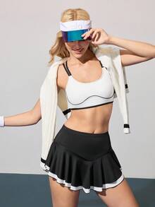 CourtClass Women's Minimalist Striped Decor Tight Fit Sports Bra - White - View 7