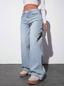 EURMUSE Low Waist Wide Leg Denim Jeans For Casual Daily Wear - Light Wash - View 5