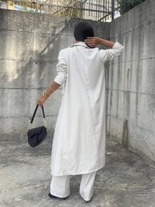 Ronhire 深灰色翻领宽肩带女士长款西装裤套装