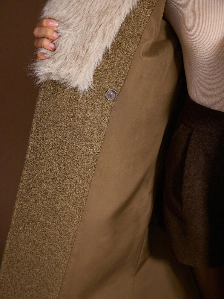 WOMEN'S FAUX FUR COLLAR LOOSE FIT WOOLEN OVERCOAT, AUTUMN/WINTER