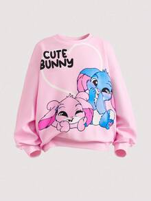 SHEIN 青少年女孩白色圆领宽松针织上衣，带有女孩图案，搭配紫红色喇叭裤，带有街头图案，两件套休闲装 - 白色 - 查看 9