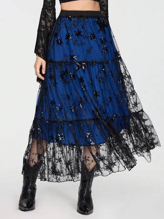 EDITION Falda de tul con estampado de estrella de malla de Halloween