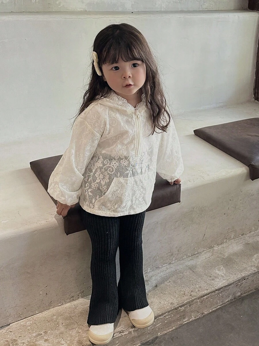 DAZY 韩版女婴蕾丝细节长袖卫衣秋冬幼儿女童服装 - 杏色 - 查看 1