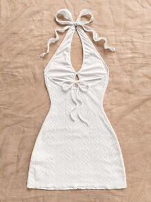 Soleia 优雅露背蝴蝶结系带纹理针织迷你连衣裙，适合休闲、海滩、婚礼宾客、毕业典礼、早午餐、圣帕特里克节、春假、复活节、音乐节