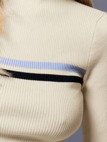 MUSERA 长袖罗纹针织毛衣 春季休闲 Y2K 90年代条纹基础款 机场印花 假日 秋季 返校 秋冬 日常工作 办公室时尚 - 彩色 - 查看 5