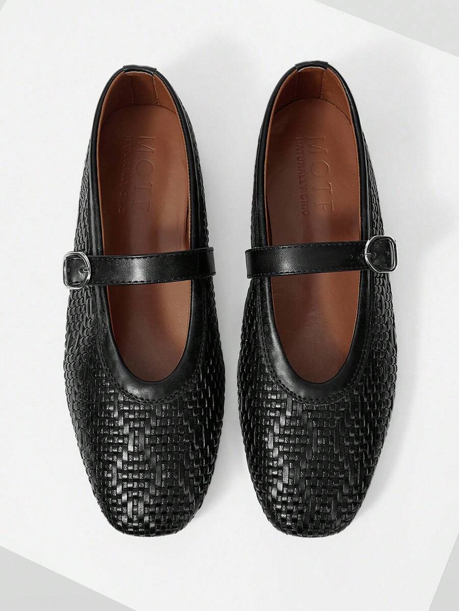 MOTF 时尚、优雅、舒适的复古玛丽珍芭蕾平底鞋，适合女性全年穿着 - 黑色 - 查看 1