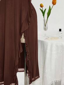 SHEIN ICON Plus Size Square Neck Ruffle Trim Fitted Dress, Suitable For Wedding, Party, Wedding Guest, Romantic Spring Outfit