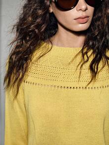 Lumivelle Jacquard Knit Top With Fringe Hem Fall Winter Cloth For Women - Yellow - View 7
