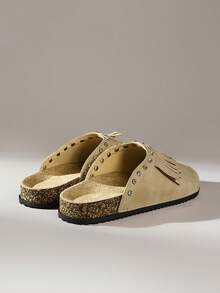 Solecia Giày Brogues mũi tròn có tua rua dành cho nữ, giày bệt có quai khóa kép đính đá lấp lánh, thoải mái khi đi làm, dự tiệc, đi làm, thời trang đa năng - Màu Khaki - Xem 4