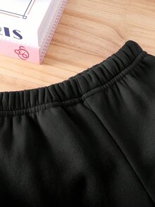 SHEIN Playful Pals 2 件套女婴服装，时尚简约撞色字母印花连帽卫衣和撞色字母印花裤，适合秋冬季外出，妈妈最好的运动服套装 - 彩色 - 查看 4