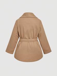 SHEIN MOD 大码女式翻领羊毛束腰马甲，优雅通勤、休闲/度假穿着，秋冬 - 駝色 - 查看 2