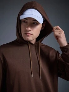 DRIFTMERE 男士 2 件組輕量修身連帽衫與抽繩腰長褲套裝，純色基礎休閒穿搭，附口袋 - 咖啡棕 - 查看 6