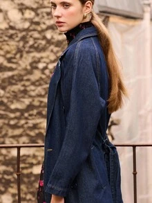 lacRébo Chic Denim Trench Coat With Belt And Double-Breasted Closure Spring Women Clothes Spring Summer - Dark Wash - View 7