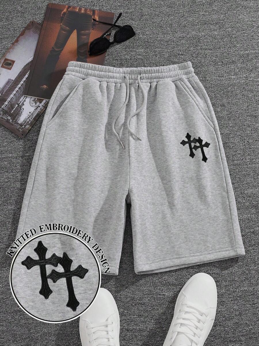 Manfinity Dauomo Men's Casual Cross Embroidered Shorts, Summer