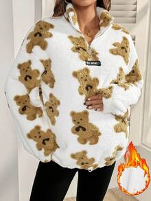 SHEIN Autumn And Winter Pregnant Women's Casual Versatile Bear Print Sweatshirt, Winter - Khaki - View 6