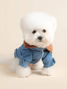 PETSIN 1件猫狗通用服装，绣字秋冬款，带绒面保暖棉质外套，舒适冬装 - 藍色 - 查看 5