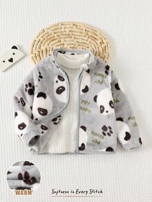 Cozy Pixies Giacca a maniche lunghe con stampa di panda cartoni animati per neonato maschio, versatile e confortevole