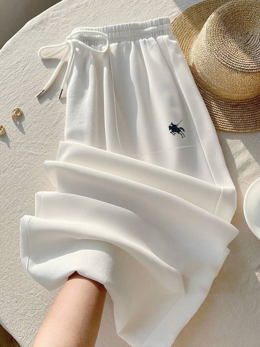 Comfortcana 大码女式马术标志白色休闲裤，夏季时尚 - 彩色 - 查看 1